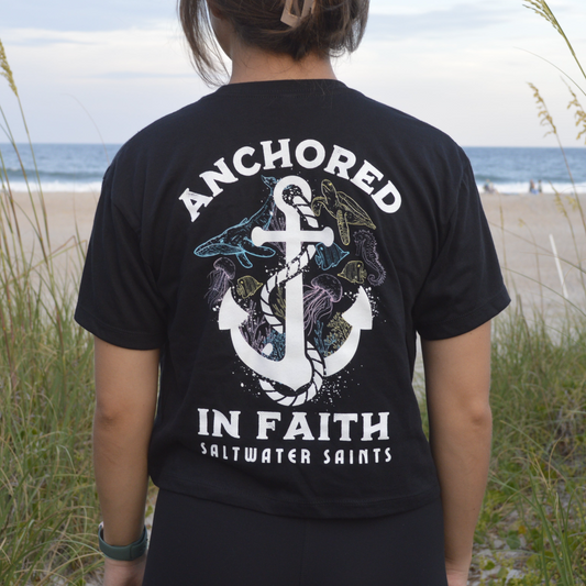 Anchored in Faith - Black (Crop Top)